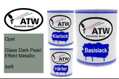 Opel, Glass Dark Pearl Effekt Metallic, 94R: 1L Lackdose + 1L Klarlack + 500ml Härter - Set, von ATW Autoteile West.